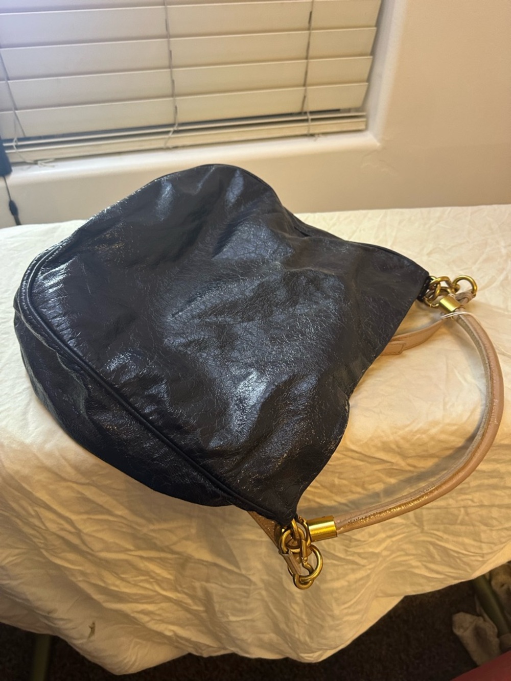 Marc by Marc Jacobs Black Leather Hobo with Tan Handle and Gold Plaque - Picture 4 of 6